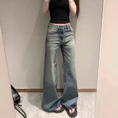 美式复古水洗微喇牛仔裤女辣妹低腰宽松显瘦百搭夏季新款拖地长裤