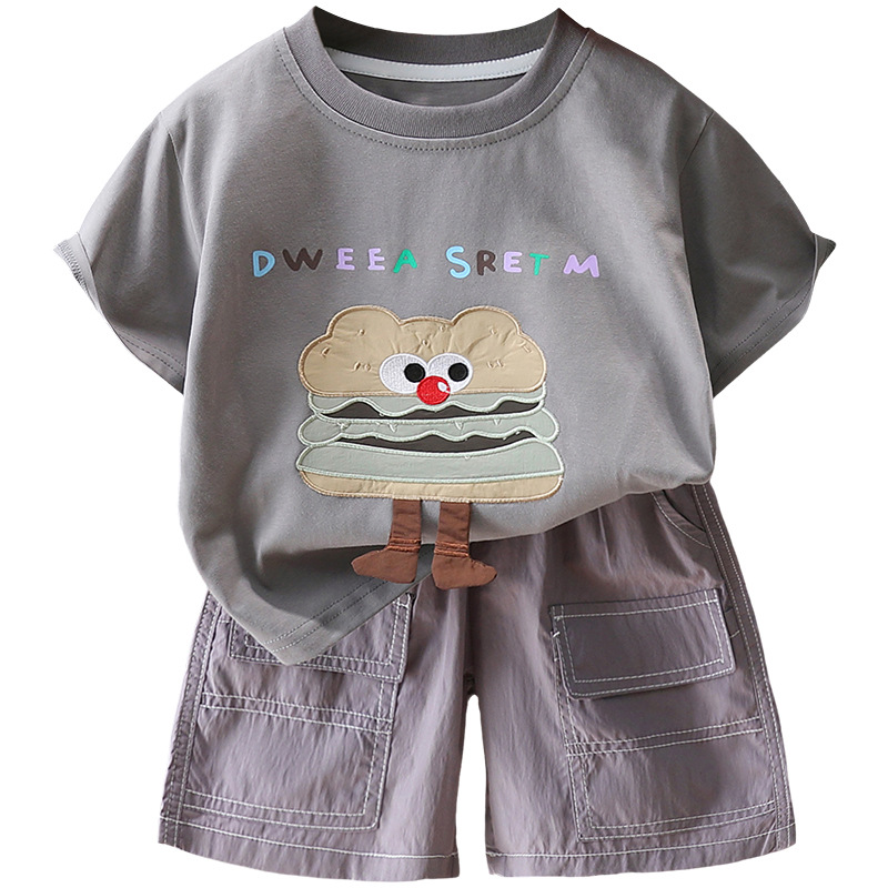 7318 Traje de manga corta para niños Trend de verano Ropa para niños 2025 Nuevo estilo delgado Ropa de verano para niños Ropa de calle frita de verano