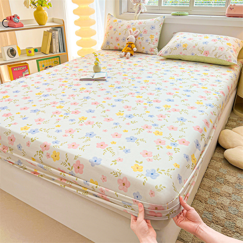 2025 primavera y verano nuevo producto sábana de algodón juego de tres piezas para estudiantes con funda de algodón estampada para adultos