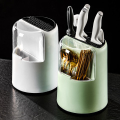 Kitchen Rotating Knife Holder, Multi-Function Knife Rack, Knife Stand with Lid, Chopstick Holder, Drainage Chopstick Tube, Cutlery Storage Box