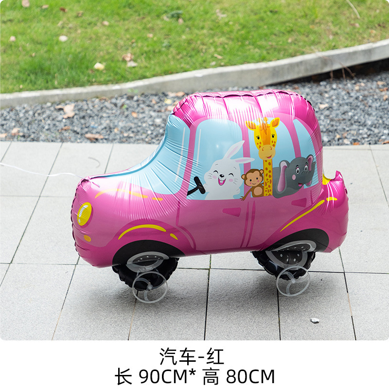インターネット有名人の同じスタイルの歩く車輪付き立ち漫画動物アルミフィルムバルーンリードバルーン子供の写真小道具ギフト|undefined