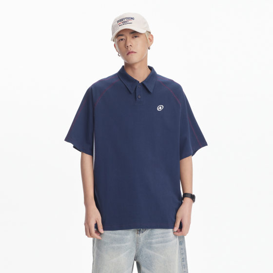 CATTEE Men's Cotton 300g Heavy Solid Color T-Shirt Design Loose Short Sleeve Retro Pullover POLO Shirt for Men