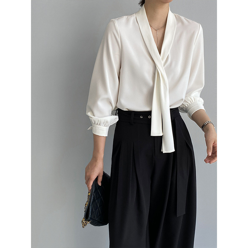 Jiangzuo Soft Satin French-Style Ribbon Blouse for Women, Early Autumn 26, Unique and Elegant Commuting Top 6597 Jiangzuo Soft Satin French-Style Ribbon Blouse for Women, Early Autumn 26, Unique and Elegant Commuting Top 6597