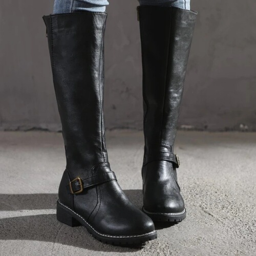 women's winter pu leather flat boots 2020