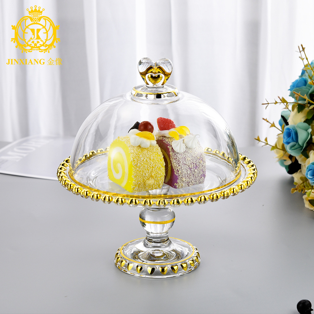 金像 欧式轻奢创意玻璃甜品盘家用客厅餐厅带盖托盘水果盘批发