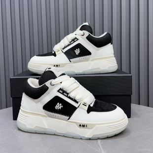 Foreign Trade Classy Men's Shoes Lace-Up Genuine Leather Color Matching Women's American High Street Casual Sports Shoes Thick-Soled Breathable White Shoes