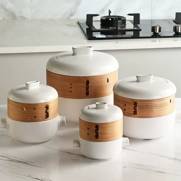 Japanese-style Steamer Casserole with Steamer Drawer Soup Pot Stew Pot Bamboo Multi-layer Hotel Household Ceramic Casserole Steamer Size