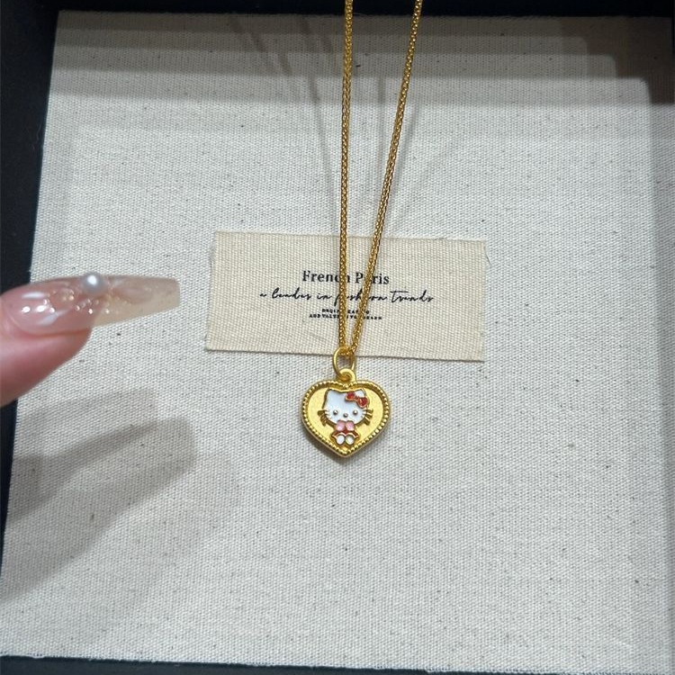 可爱卡通凯蒂猫爱心珐琅项链女HelloKitty猫咪吊坠锁骨链小众设计