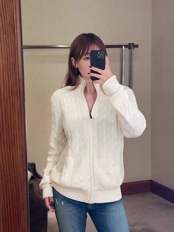 秋冬男女兼用ポニ刺繍ハイネックフルジップカーディガン麻編ニットセータージャケット長袖|undefined