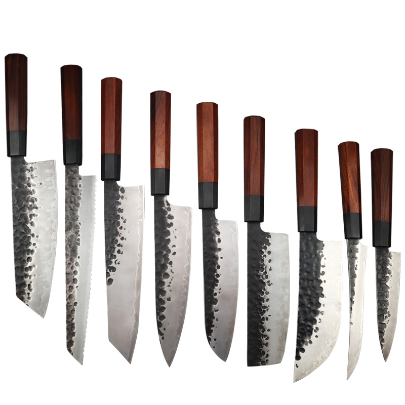 Cuchillo de cocina forjado de acero inoxidable 9cr18 cuchillo de cocina para el hogar cuchillo afilado mango octogonal cuchillo de corte cuchillo de cocina de acero tres en uno