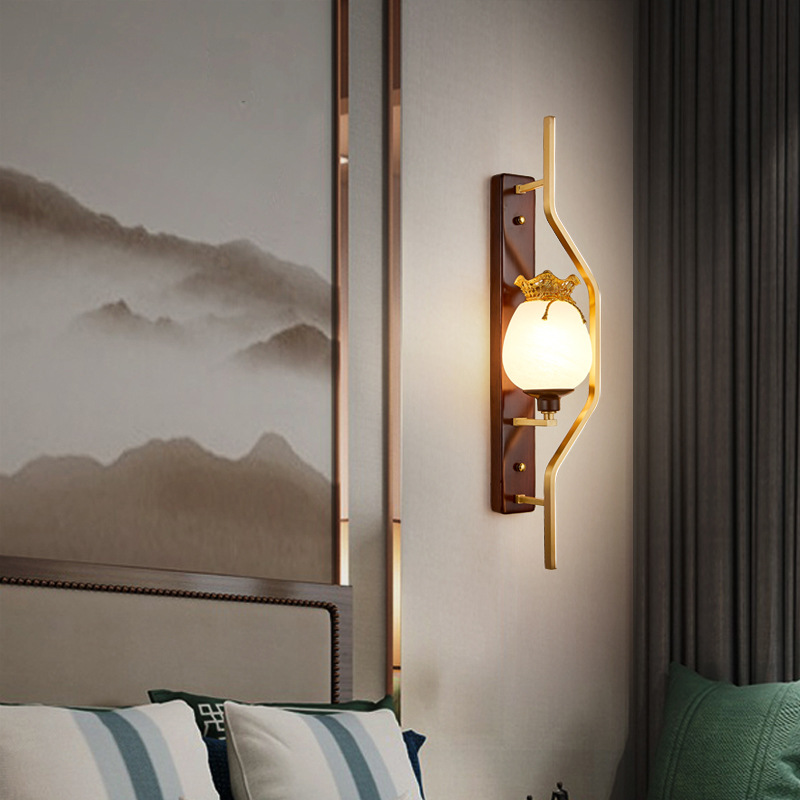 Gran vista jardín cabezal de cama lámpara de pared dormitorio nueva lámpara china antiguo estudio de madera roja sala de estar fondo lámpara de pared 667L