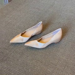 Languanjia~女性用フレンチレトロポインテッドトゥ浅口シューズ、フラットソール、インナー高さ、気質、多用途通勤靴