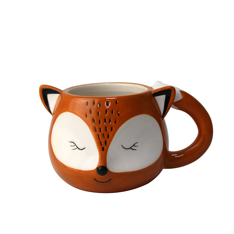 Foreign Trade Hand-Painted Creative Painted Fox Ceramic Mug Painted White Clay Coffee Cup Logo Pattern Shape
