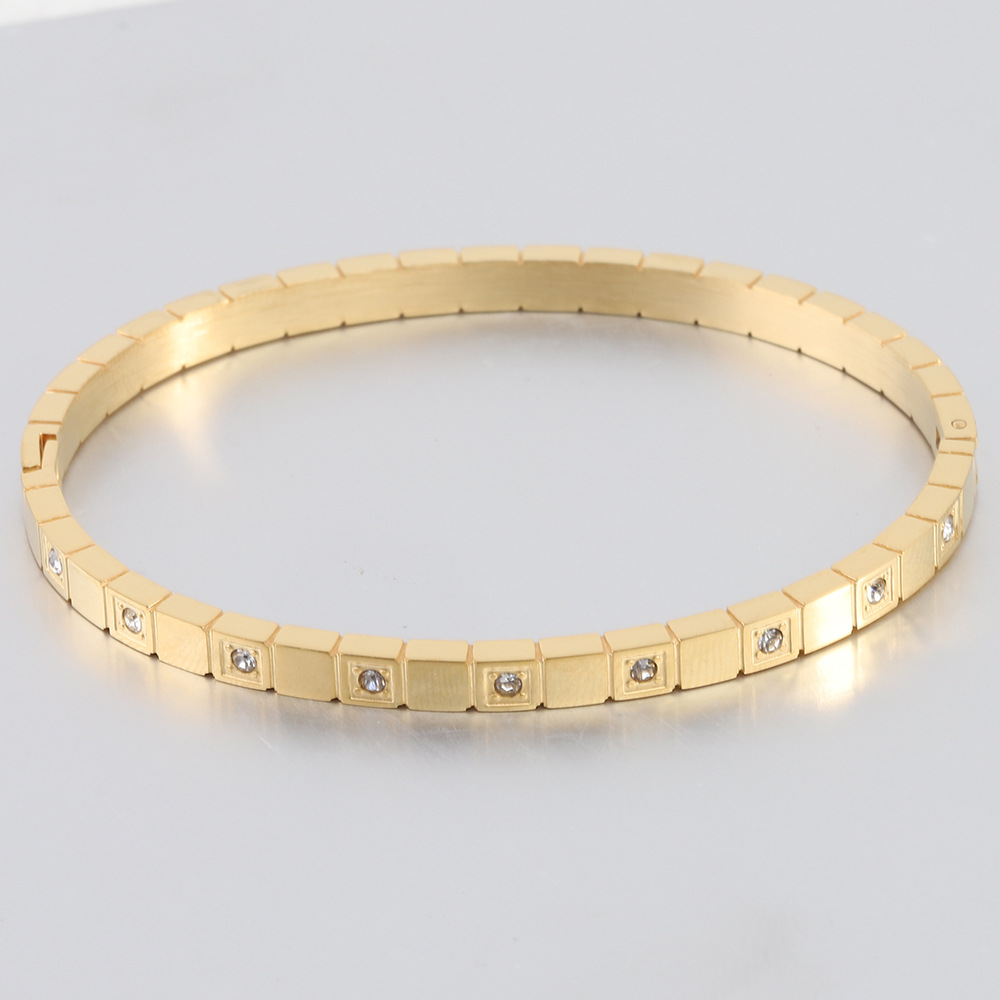 Solid Color Pattern Elegant Streetwear Solid Color Titanium Steel Inlay Zircon Bangle