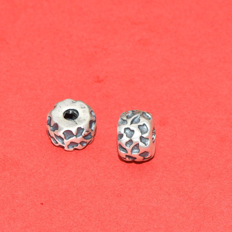 S99 Pure Silver Concave-Convex Spacer Beads with Six-Word Mantra, Loose Beads for DIY Handmade Beading, Stringing, and Barrel Bead Accessories