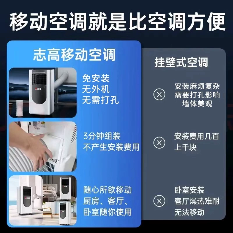 Мобильный кондиционер Zhigao, обогрев и охлаждение, портативный без установки, кухонный переносной малый кондиционер