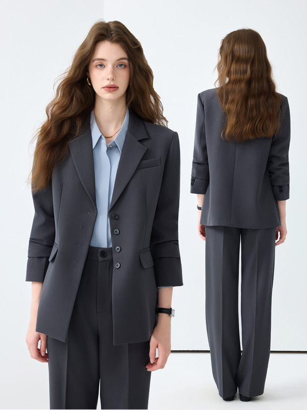 灰色职业西装套装女春秋2025新款大学生考公面试正装通勤西服外套|undefined