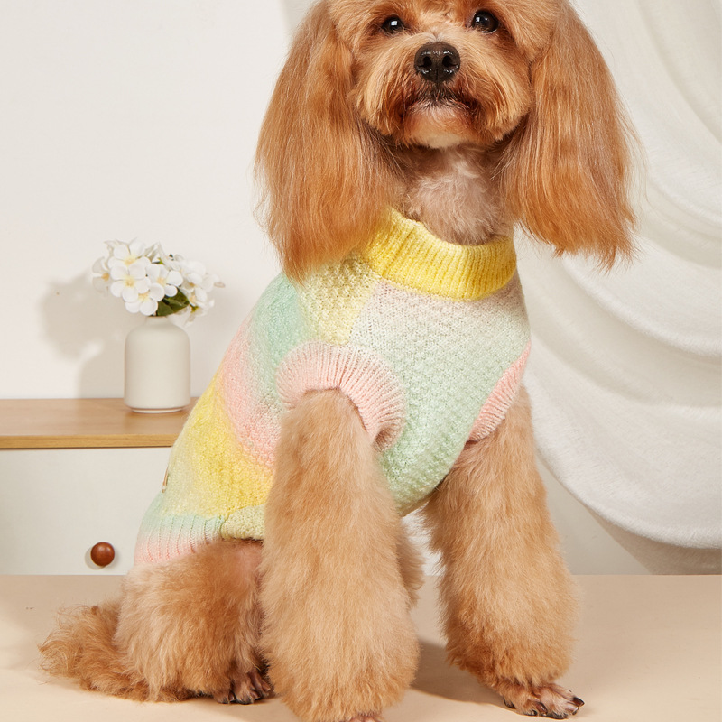 Wantalk Farbverlauf Regenbogen Bonbonfarbe Haustierpullover Herbst und Winter Pudel Teddy kleiner Hund warmer Pullover
