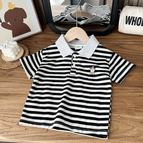 2024 summer children's clothing boys children's elastic mesh breathable middle children short-sleeved T-shirt tops polo shirt wholesale