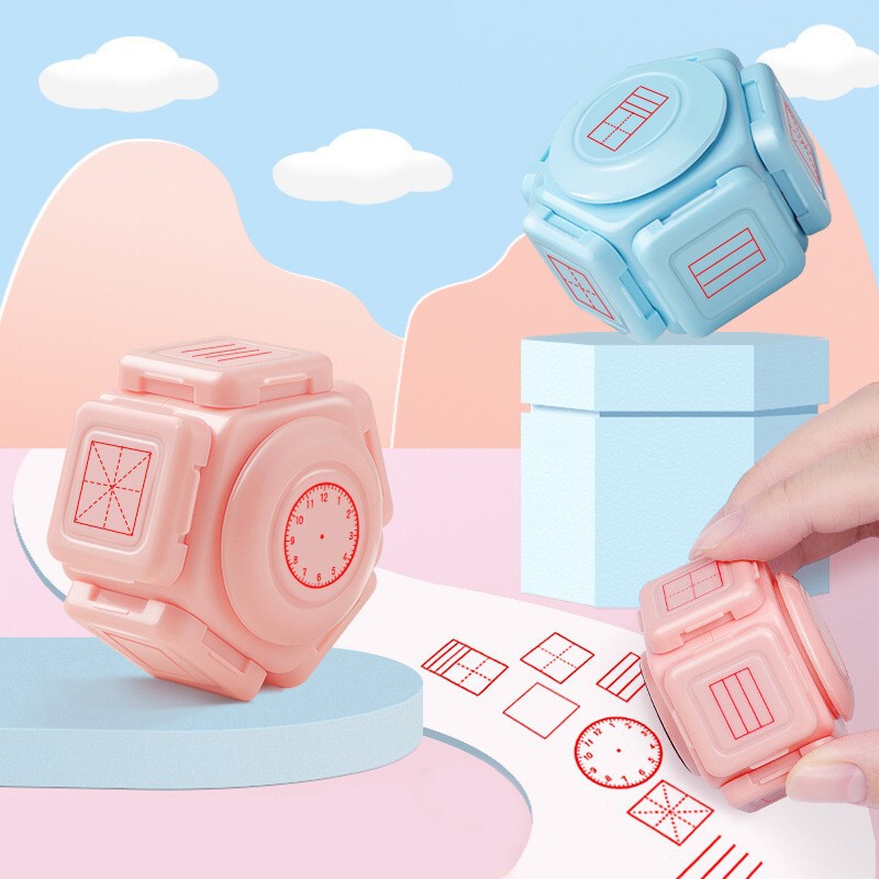 Multifunctional Teaching Stamp with Seven Sides, Pinyin, Four Lines, Three Grids, Clock, Teacher's Textbook Stamp