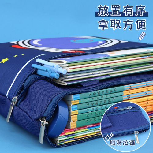 Double layer cartoon portable zipper bag homework bag primary school student information bag subject classification a4 file bag wholesale