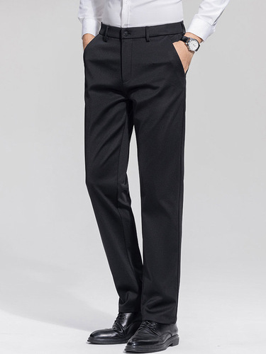 Men's Business Casual Wool Blend Winter Thick Iron-Free Straight Leg Long Pants for Business Gentlemen