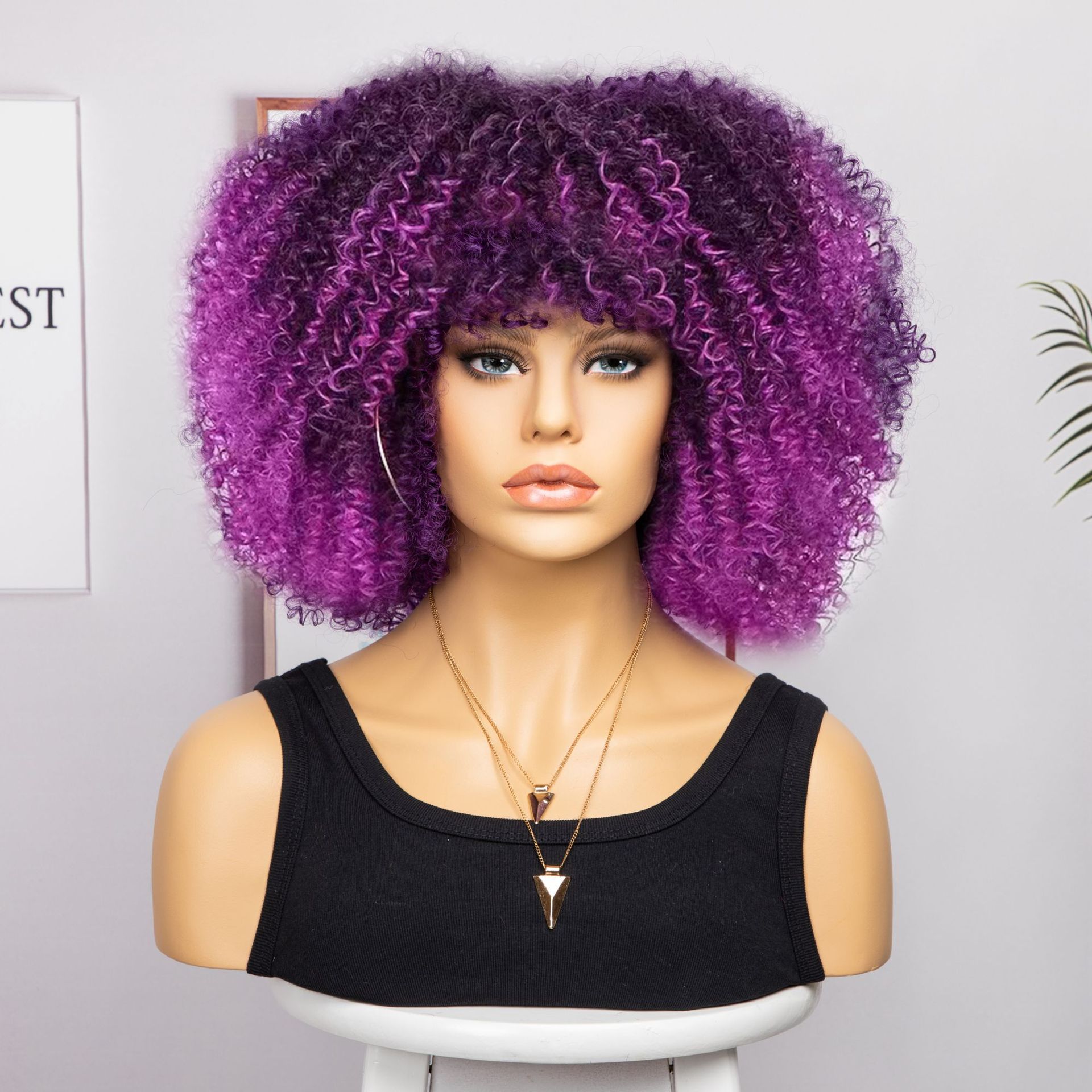 Peluca de Amazon Peluca de mujer nueva explosión de moda transfronteriza Africana pequeña y rizada corta rizada multicolor peluca cubierta de la cabeza