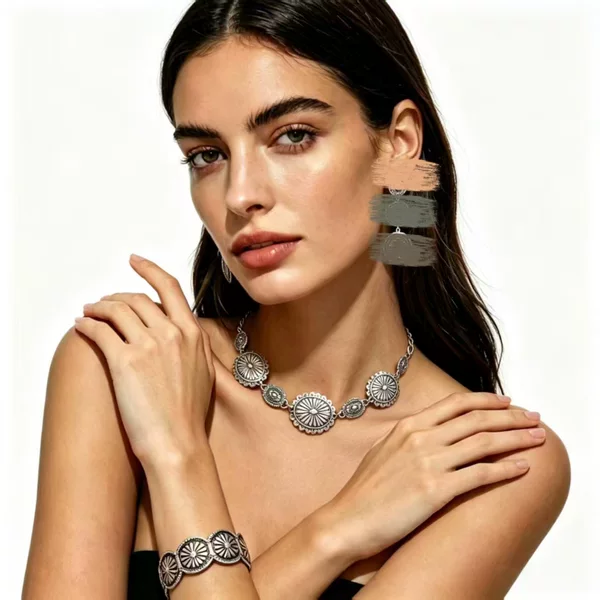 European and American Cross-Border Bohemian Retro Three-Piece Set of Sunflower Necklaces, Bracelets, Earrings, Western Cowboy Style Jewelry