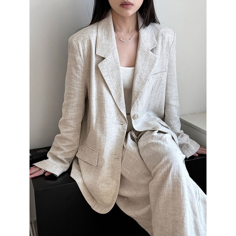 Lu Xi's High-End Tencel Linen Blazer Women's Autum Cotton and Linen Small Suit + Pants Suit 3551 Lu Xi's High-End Tencel Linen Blazer Women's Autum Cotton and Linen Small Suit + Pants Suit 3551