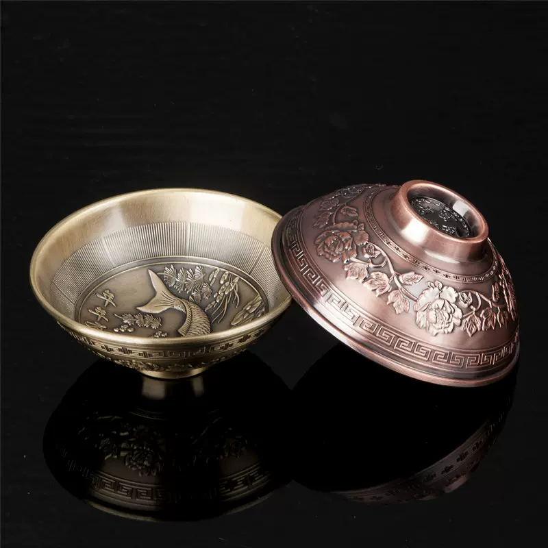 复古家用仿铜香炉 红铜色碗香炉供用品 双鱼碗香插香熏炉