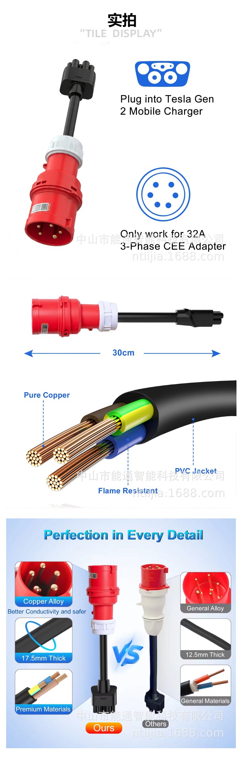 Nto Cee 5Pin Industrial Plug for Tesla Charger Conversion Plug Fast Charging Electric Vehicle Charging Station