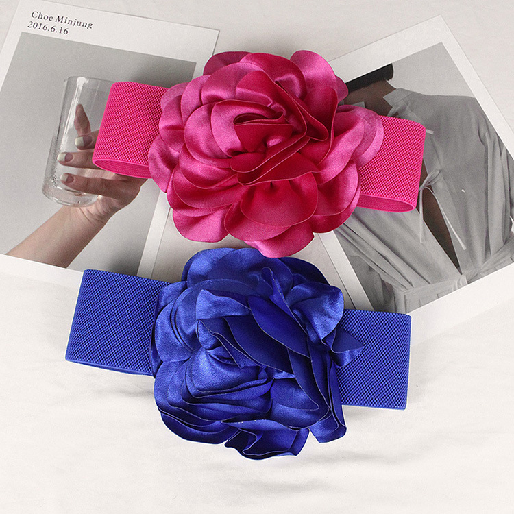 7.5cm Wide Waist Belt Women's Rose Versatile Elastic Waistband Fashionable Temperament Three-dimensional Large Flower Decoration Accessories_voghion.com