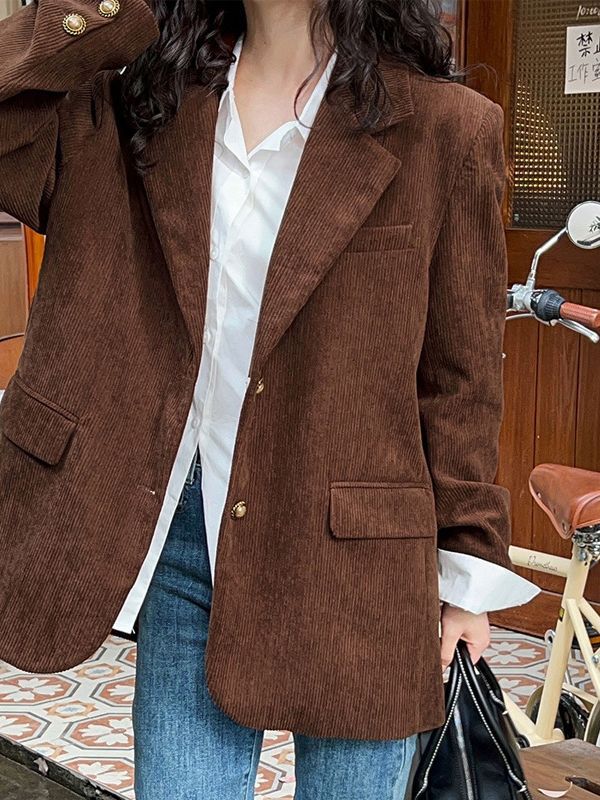 Chaqueta de pana para mujer, estilo coreano, corte holgado