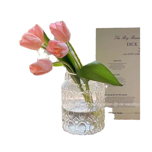 Retro Instagram bubble glass vase, peony fresh flowers, floral arrangement, water culture, home decoration, interior decoration for studio