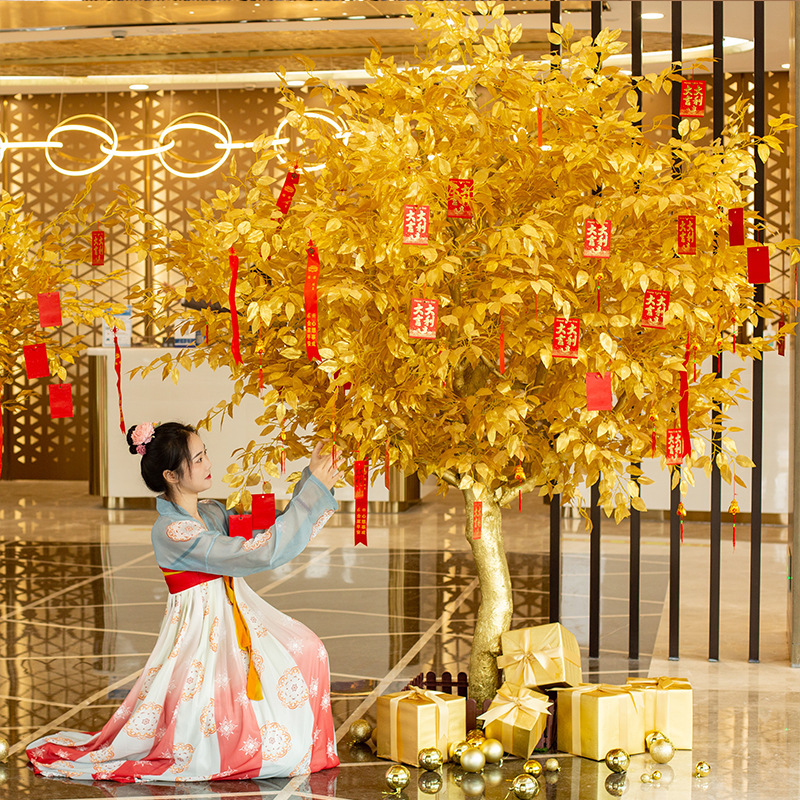 Simulation Golden Banyan Tree Money Tree Wishing Tree Large Fake Tree Wealth Tree New Year Red Bag Tree Shopping Mall Hotel Decorative Tree