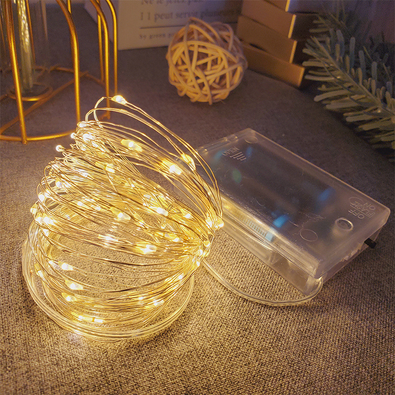 Lámpara de alambre de cobre LED Caja de batería Lámpara de alambre de cobre Cadena de luz Balcón Patio interior Camping Linternas multifuncionales de vacaciones Lámpara de estrella