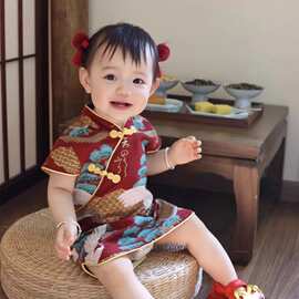周岁女宝礼服唐装夏季中式抓周衣服一岁生日裙子中国风旗袍连衣裙
