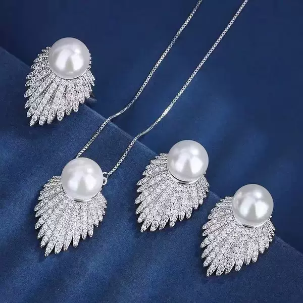 Cross-Border Aliexpress Hot Selling New Style Inlaid Pearl Earrings Korean Style Simple White Pearl Necklace Earring Set