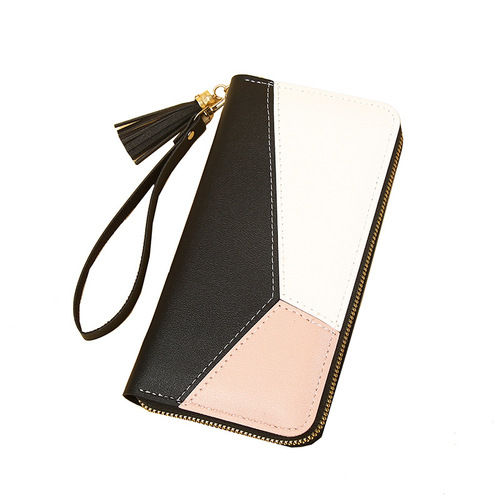 Korean Version 2025 Women's Wallet Striped Color Block Long Wallet with Zipper Tassel Large Capacity Women's Wallet