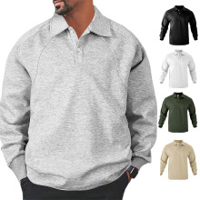 跨境美式男士卫衣春秋款重磅翻领宽松纯色休闲长袖上衣男潮流