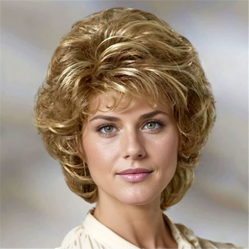 Foreign trade explosions small curly hair wig ladies short hair curly hair wig golden gradient grandma wig one piece hair Foreign trade explosions small curly hair wig ladies short hair curly hair wig golden gradient grandma wig one piece hair