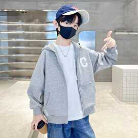 男童潮牌炸街开衫卫衣2025春秋洋气棒球服中大童宽松百搭连帽外套