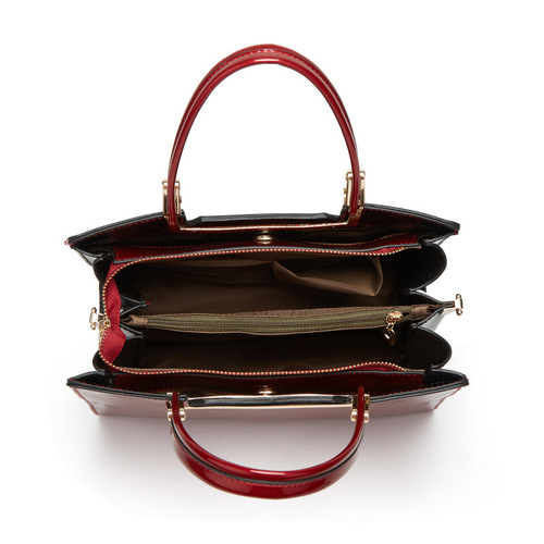  spring and summer new women's bag middle-aged mother high-end contrast platinum handbag patent leather shoulder crossbody bag