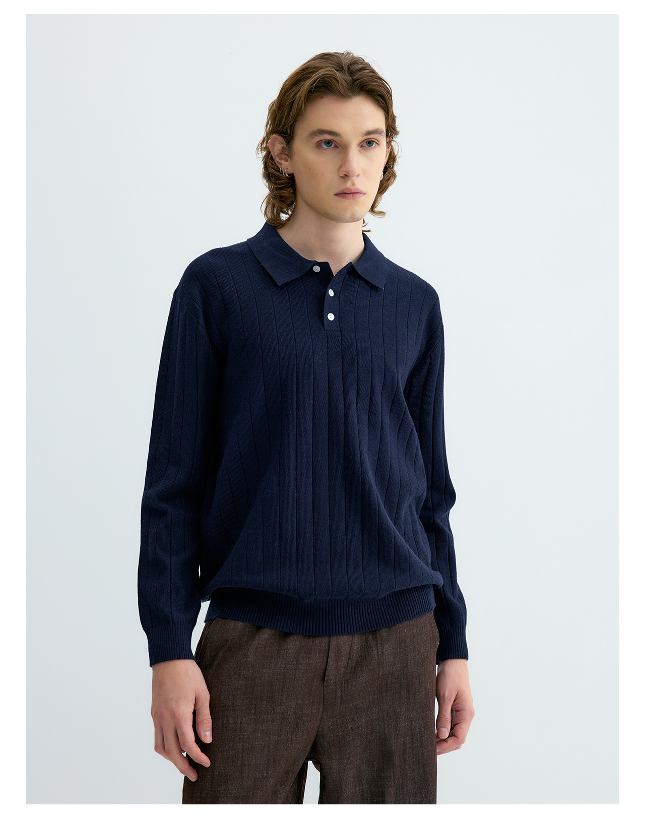 UNF 250g Ribbed Knit Polo Sweater