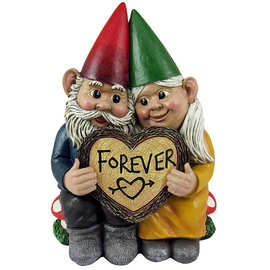 小矮人夫妻情侣爱心形树脂摆件室内室外小雕像家居花园摆件装饰