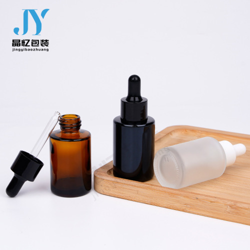 Bottle made of 30ml straight cylindrical glass, transparent flat shoulder dropper bottle, frosted original essence liquid bottle, pure essence bottle