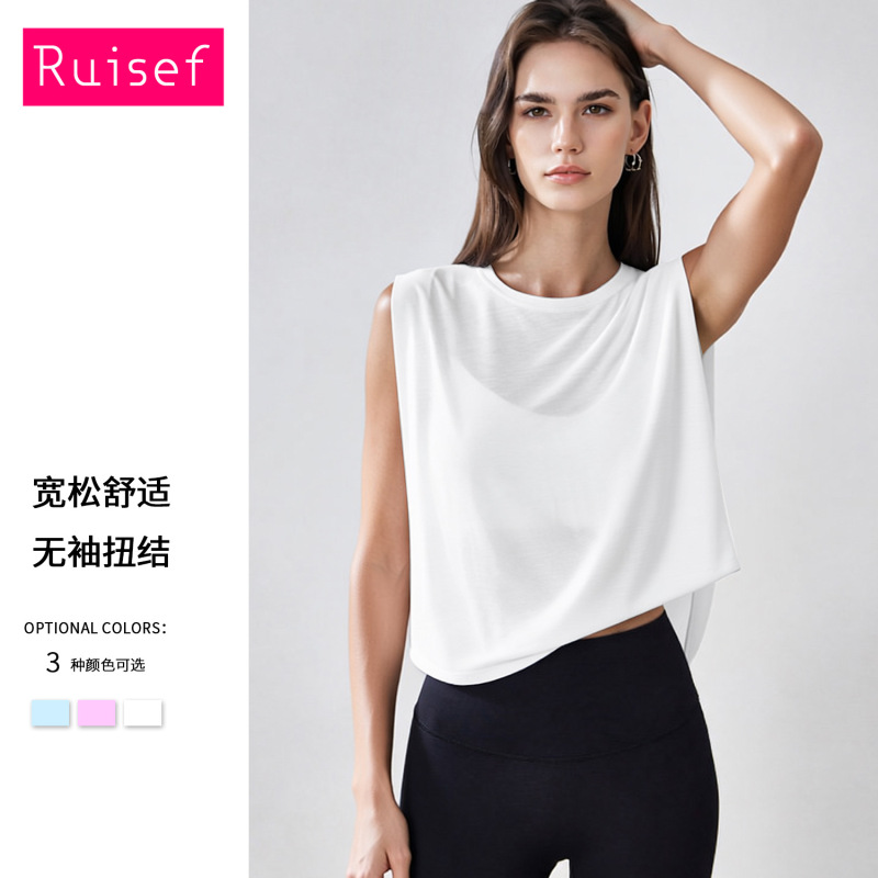 Cross-border sports yoga cover-up for women, sleeveless sports vest, loose-fitting Pilates fitness top, lightweight T-shirt Cross-border sports yoga cover-up for women, sleeveless sports vest, loose-fitting Pilates fitness top, lightweight T-shirt