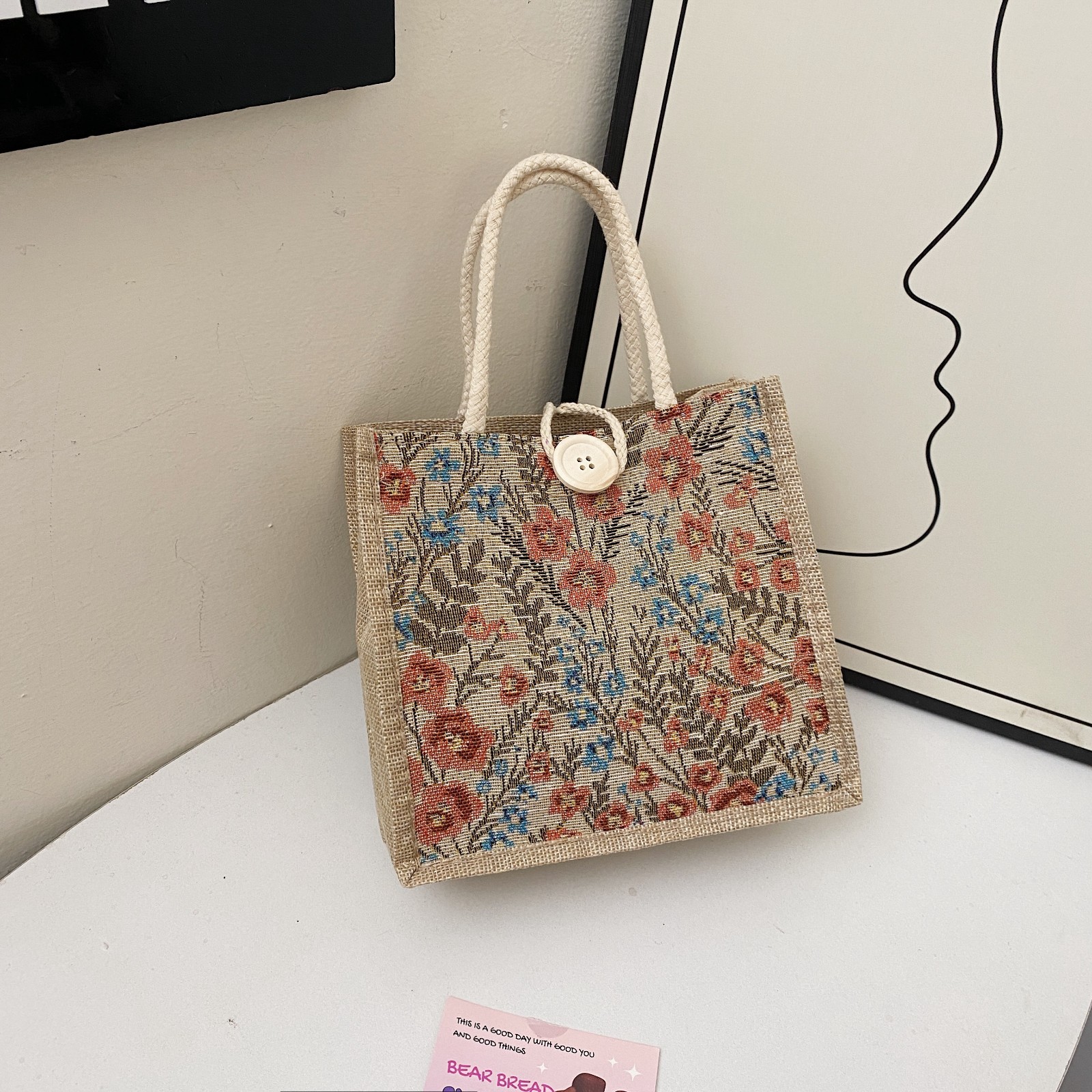 Bolsa de mano de estudiantes coreanos de moda femenina, bolsas de arroz de lino de nuevo estilo japonés OL bolsa de almuerzo de lona