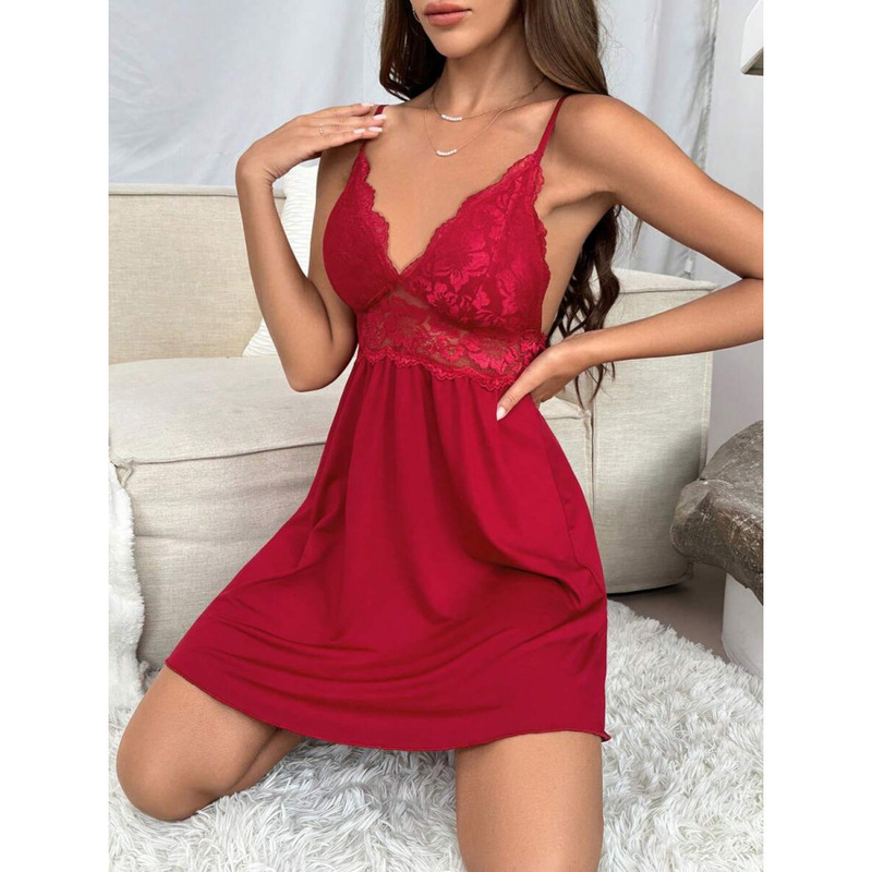 Cross-border women's summer lace camisole nightdress, European and American sexy best-selling slim-fit sleepwear, home wear camisole dress for women Cross-border women's summer lace camisole nightdress, European and American sexy best-selling slim-fit sleepwear, home wear camisole dress for women