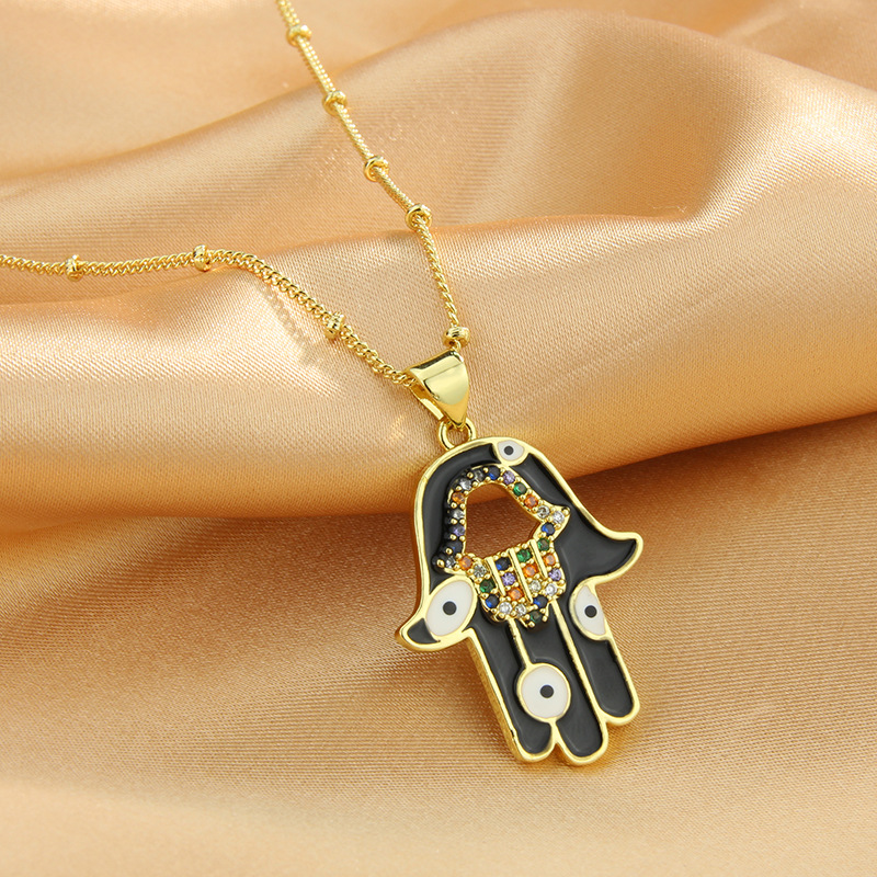 Simple Style Devilu0027S Eye Palm Copper Necklace Hollow Out Zircon Copper Necklaces